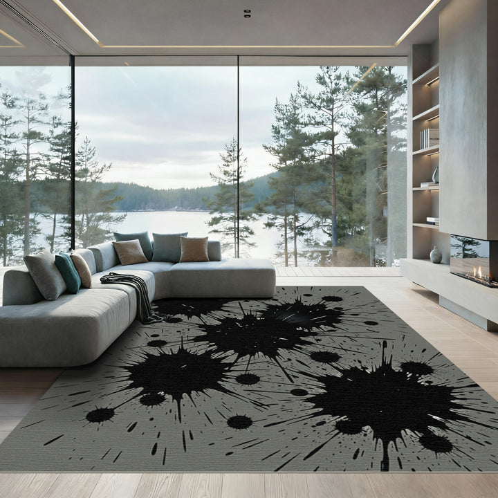 Grayscale Splatter Abstract Explosion Rug