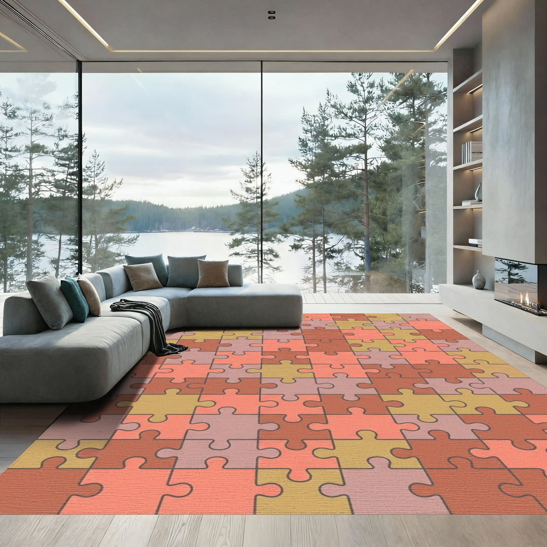Terracotta Coral Puzzle Pieces Rug