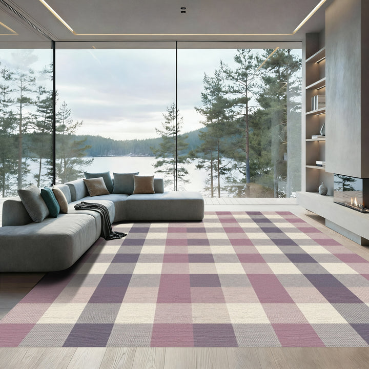 Soft Mauve Plaid Checkered Rug