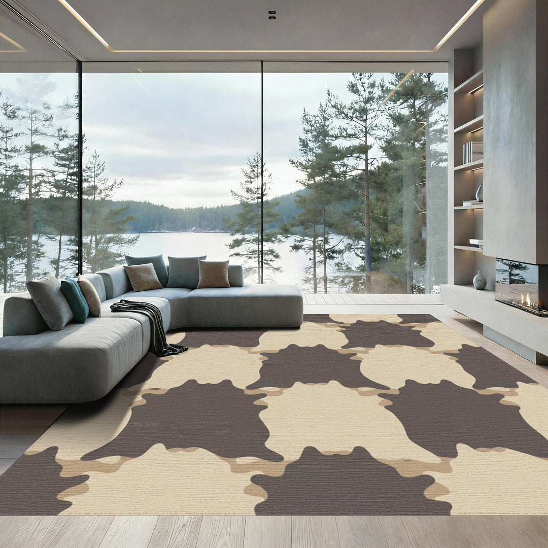 Neutral Earthy Brown Camouflage Cowhide Rug