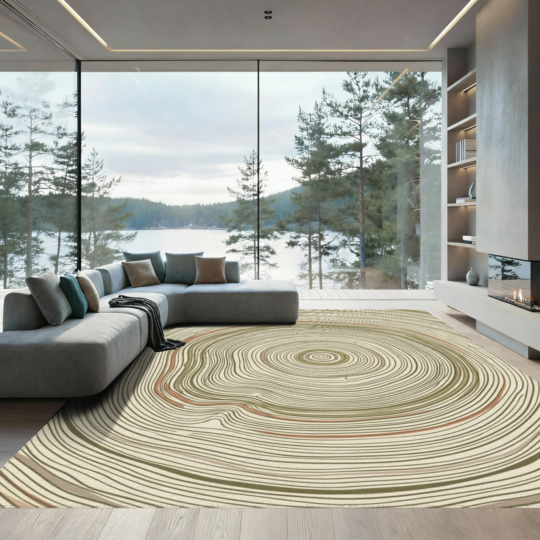 Earth Tones Wood Grain Rings Rug