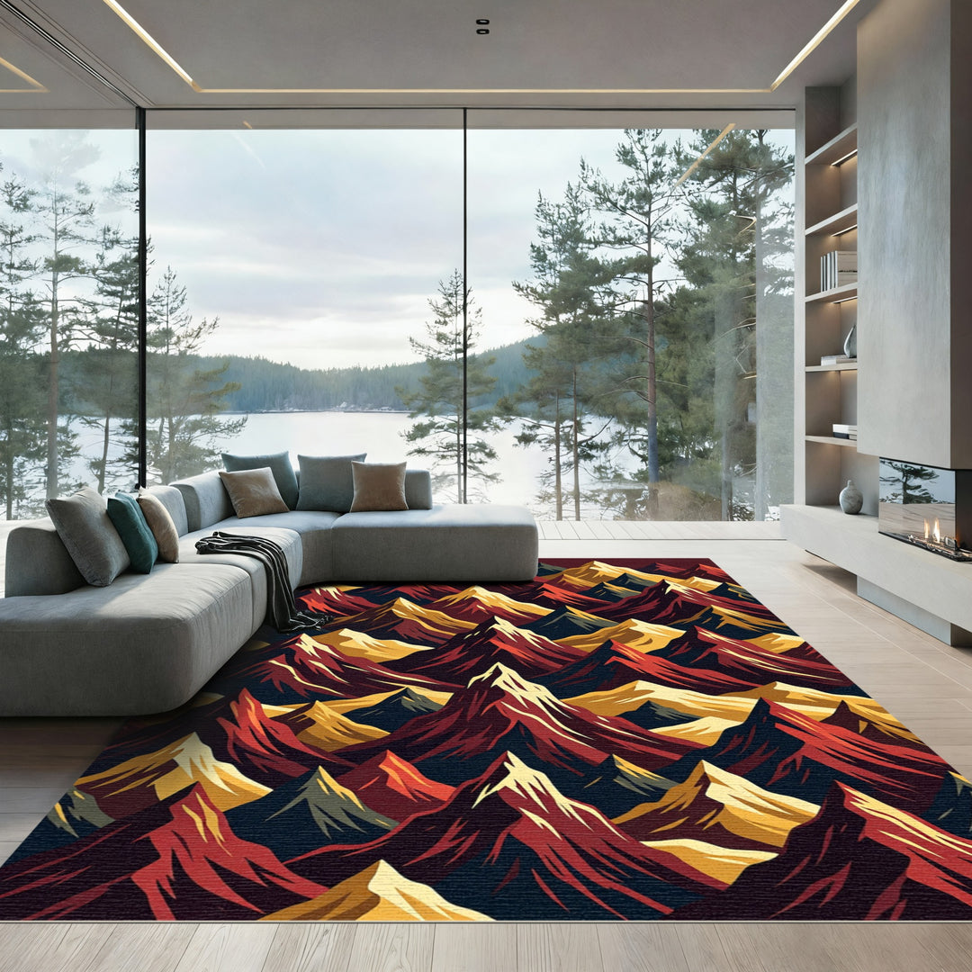 Bold Maroon Mountain Range Abstract Rug
