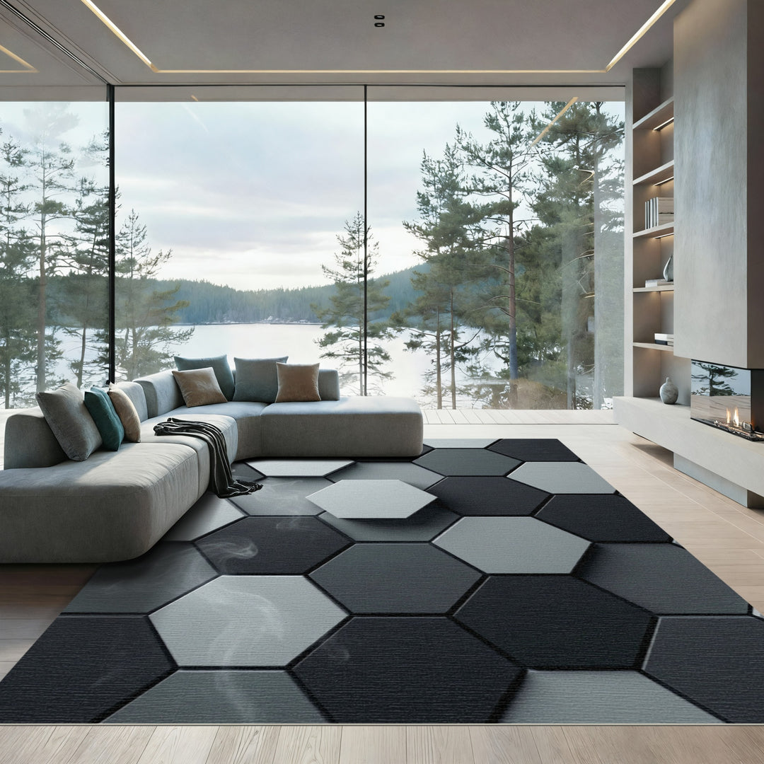 Sophisticated Gray Geometric Hexagon Rug
