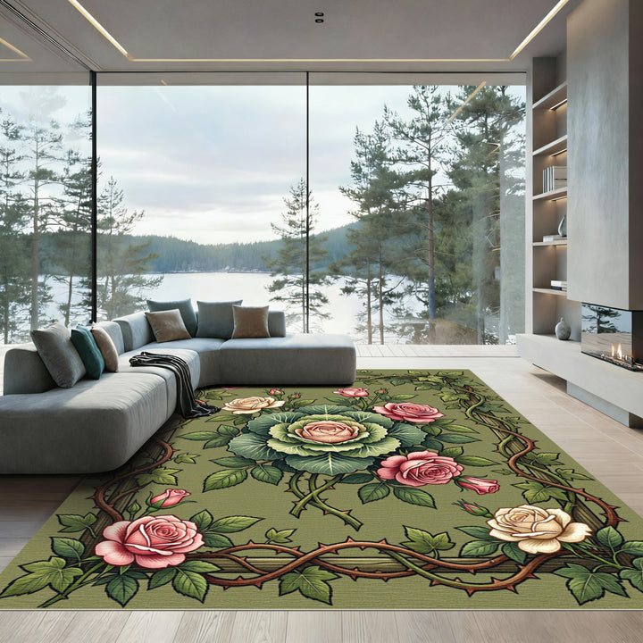 Victorian Rose Garden Thorns Rug