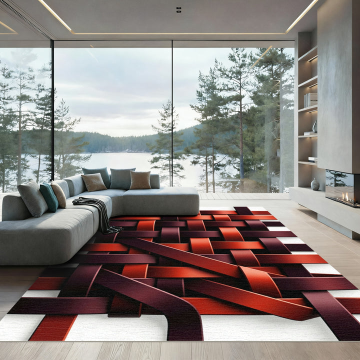 Woven Scarlet and Chestnut Straps Rug