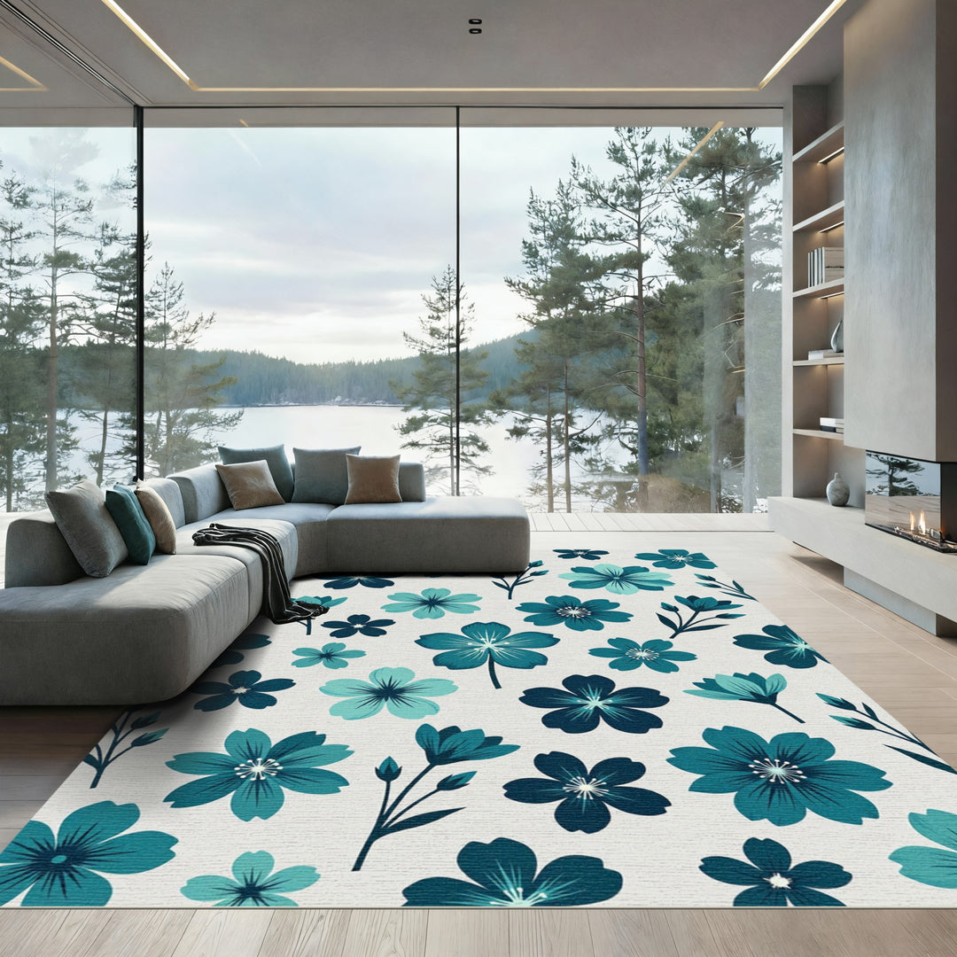 Teal Floral Meadow Rug