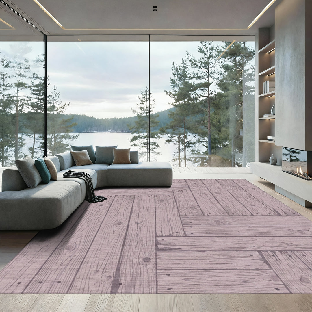 Rustic Wood Plank Parquet Rug