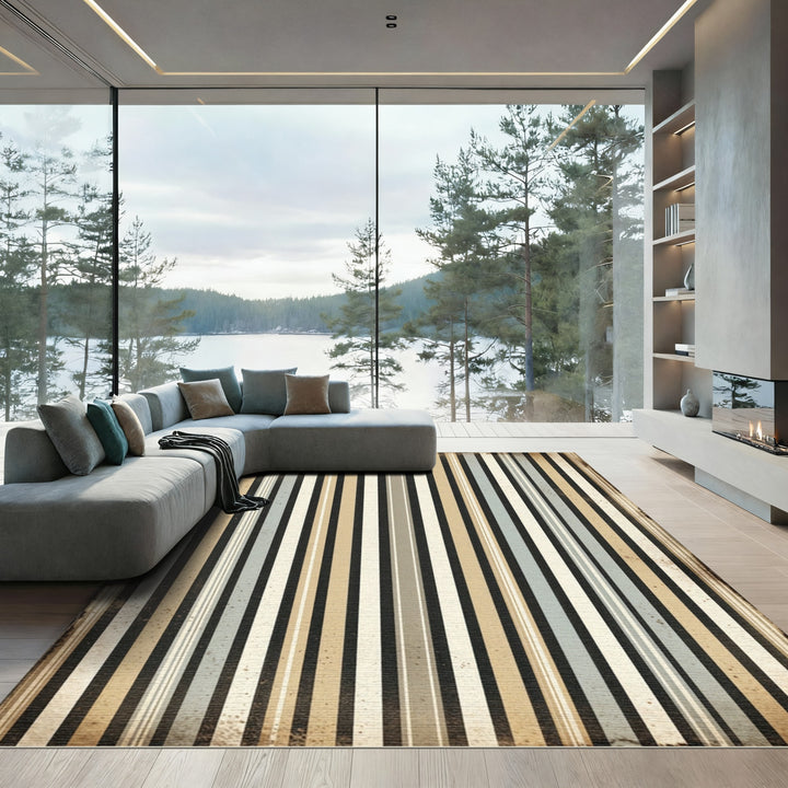 Retro Beige Black Gray Stripe Rug