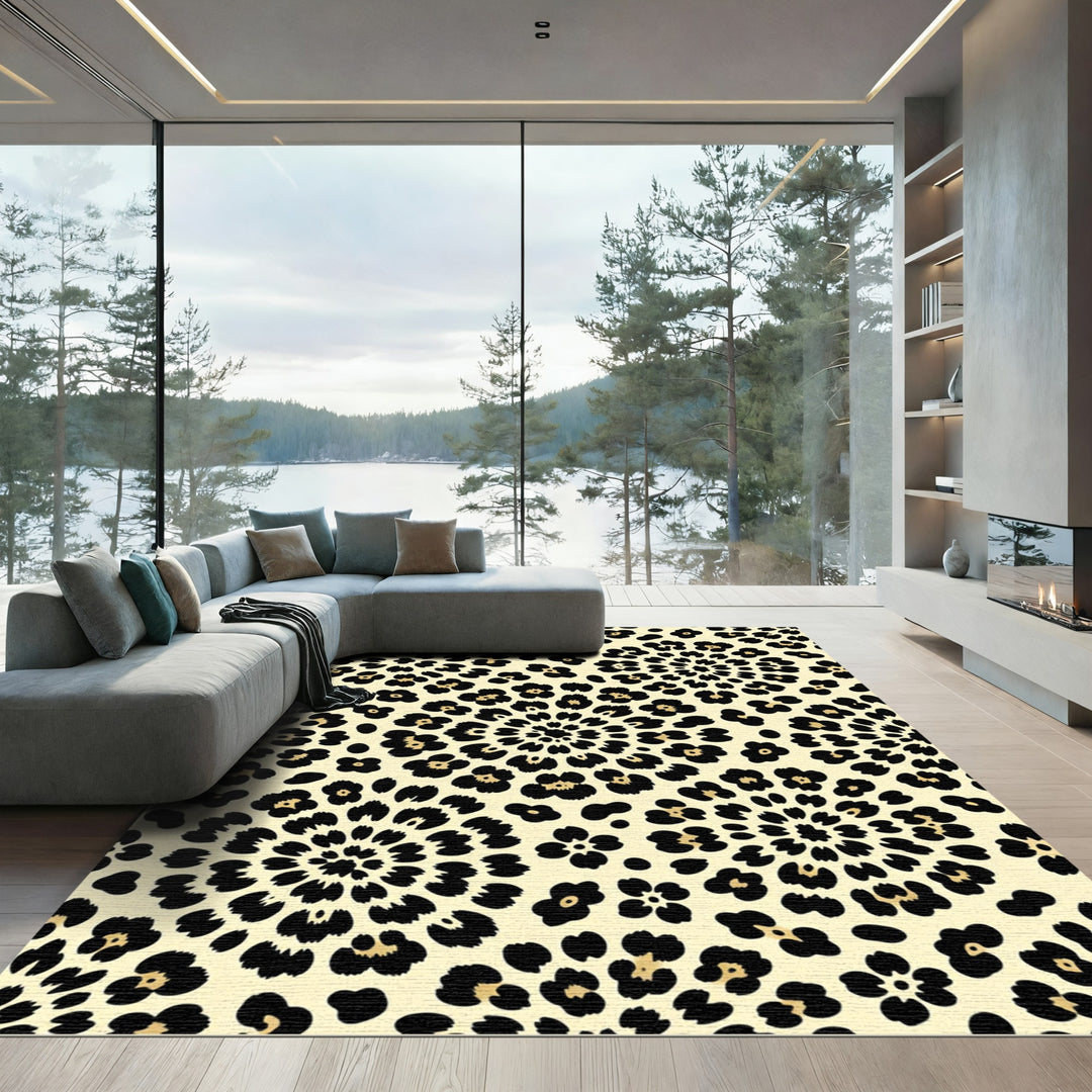 Cream Leopard Spotmedallion Rug