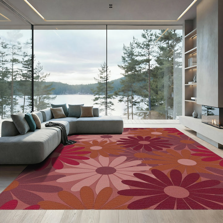 Retro Floral Bloom Arrangement Rug