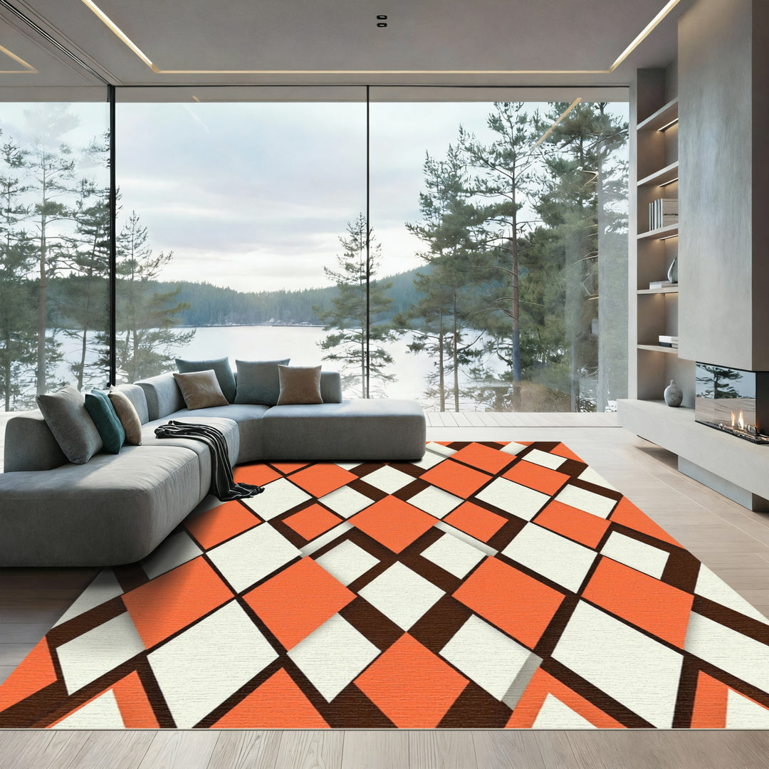 Orange White Diamond Tessellation Rug