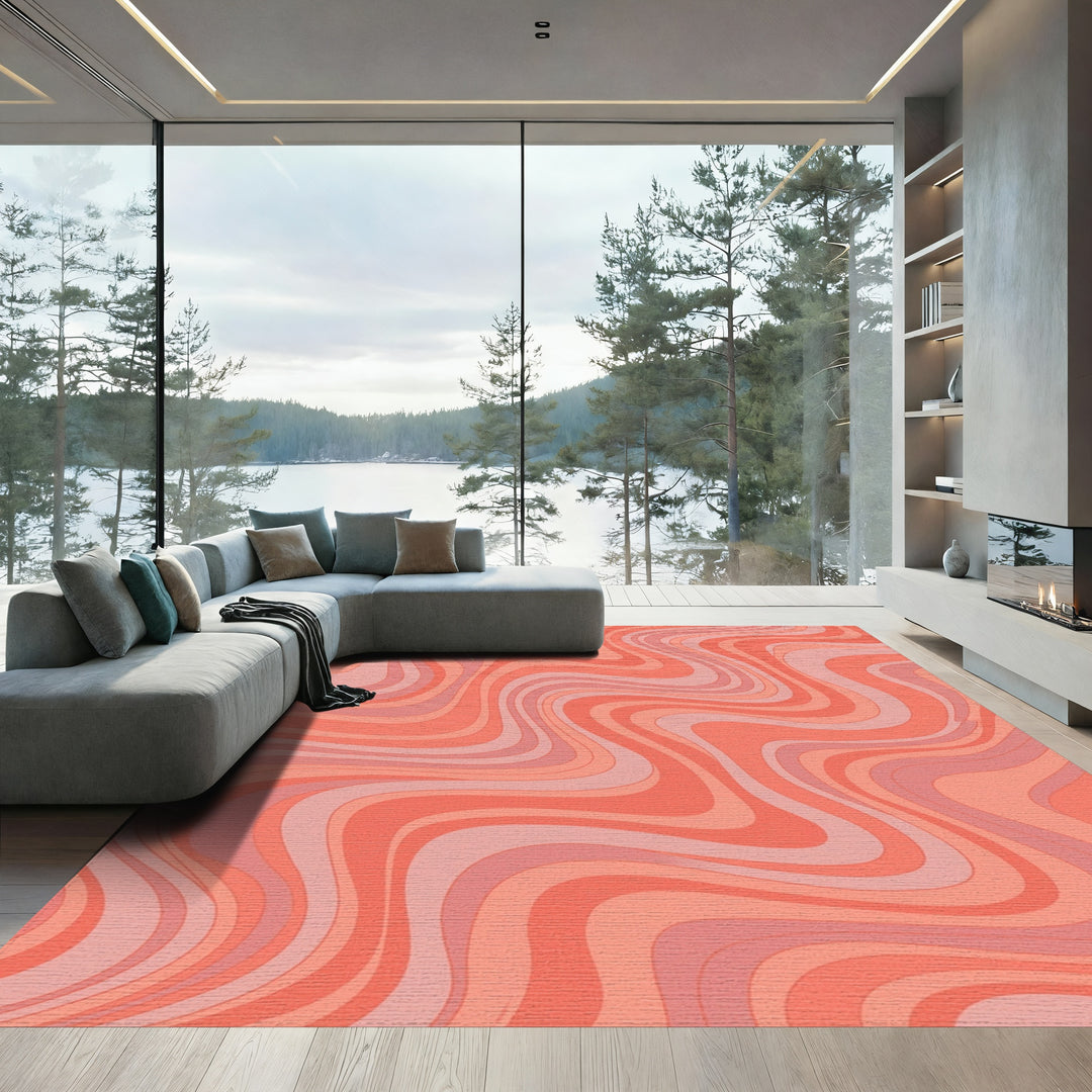 Retro Pink Swirl Abstract Rug