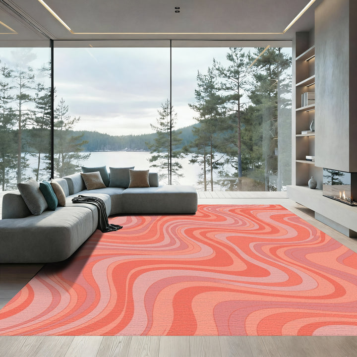 Retro Pink Swirl Abstract Rug