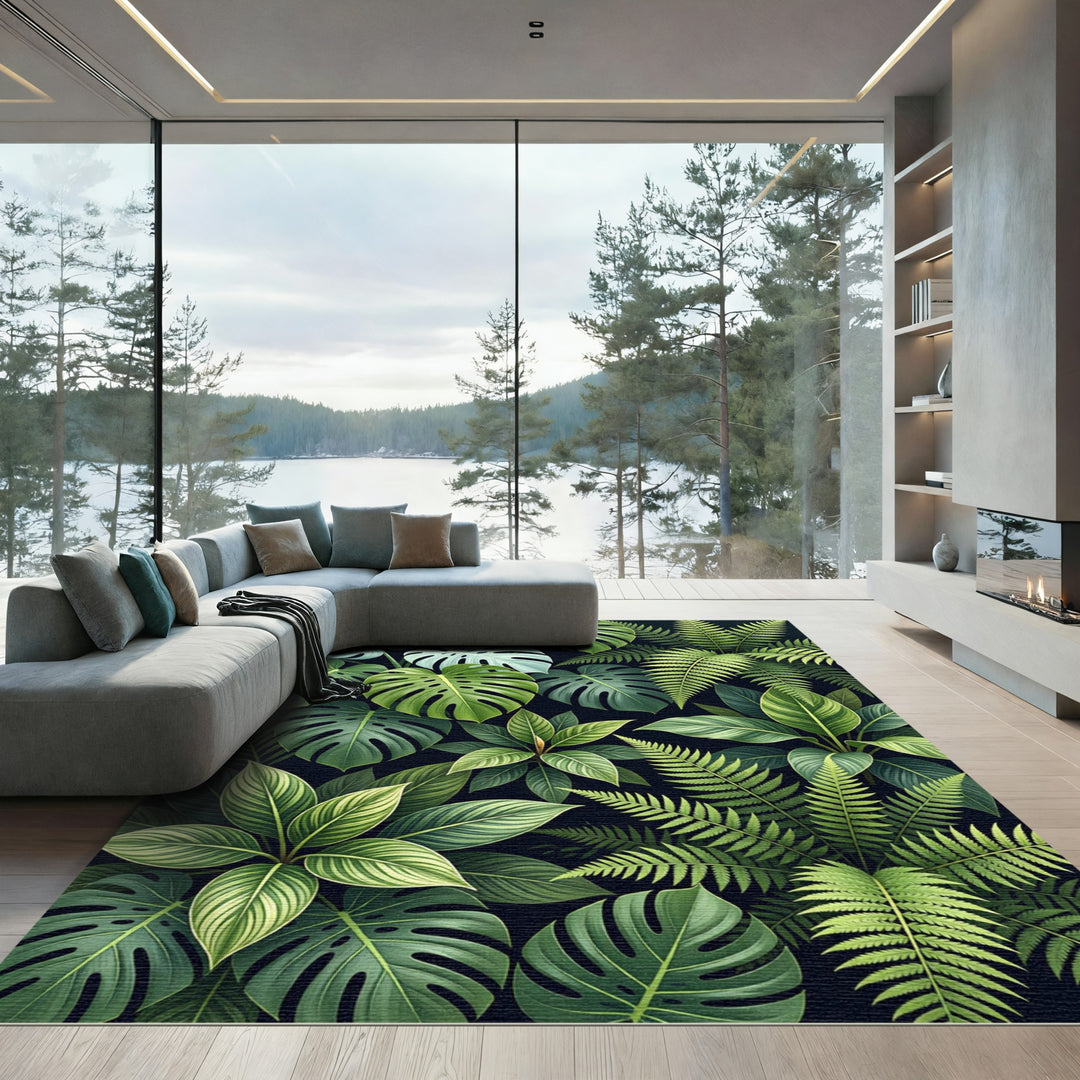 Verdant Jungle Leaf Collage Rug