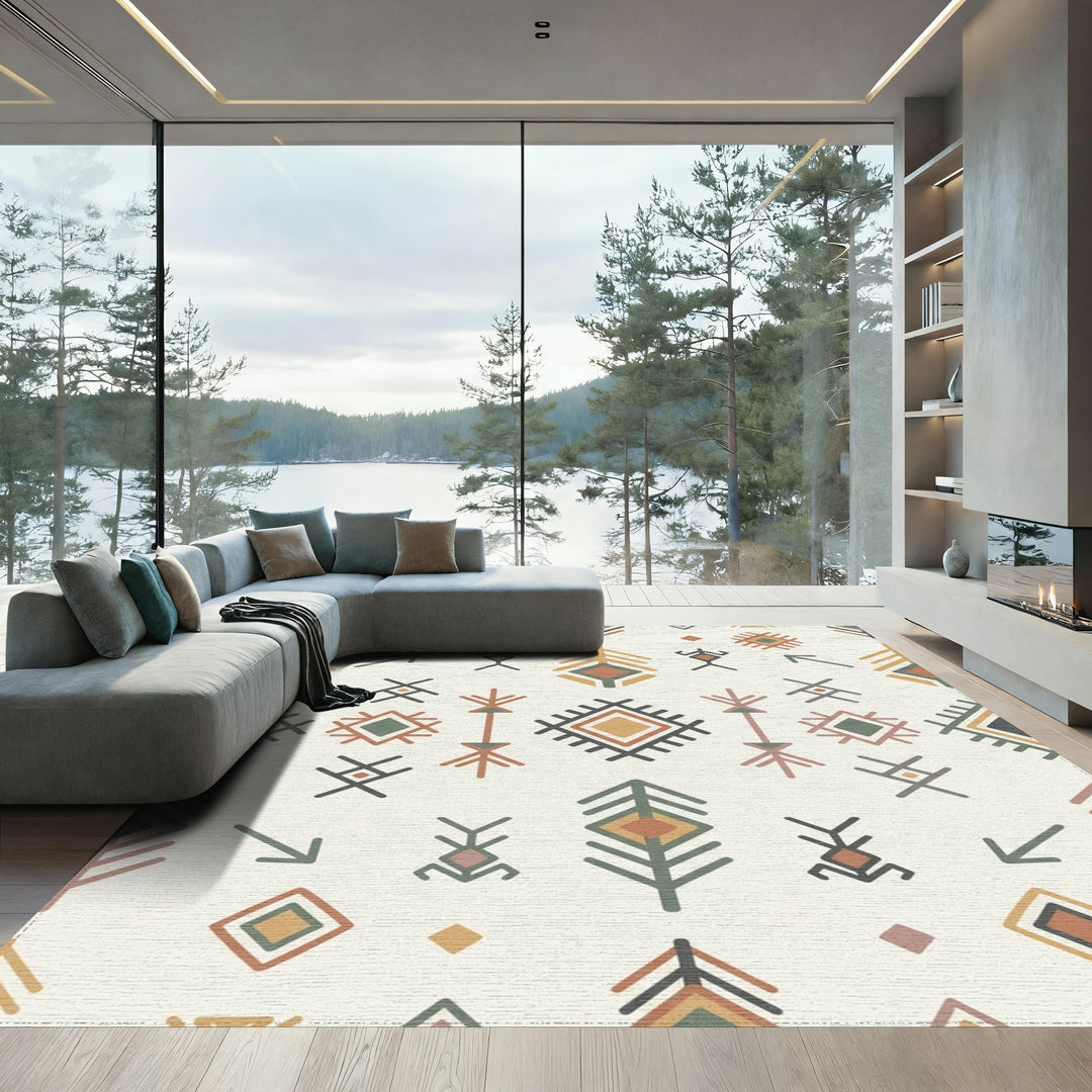 Earthy Tribal Diamond Feather Arrow Rug