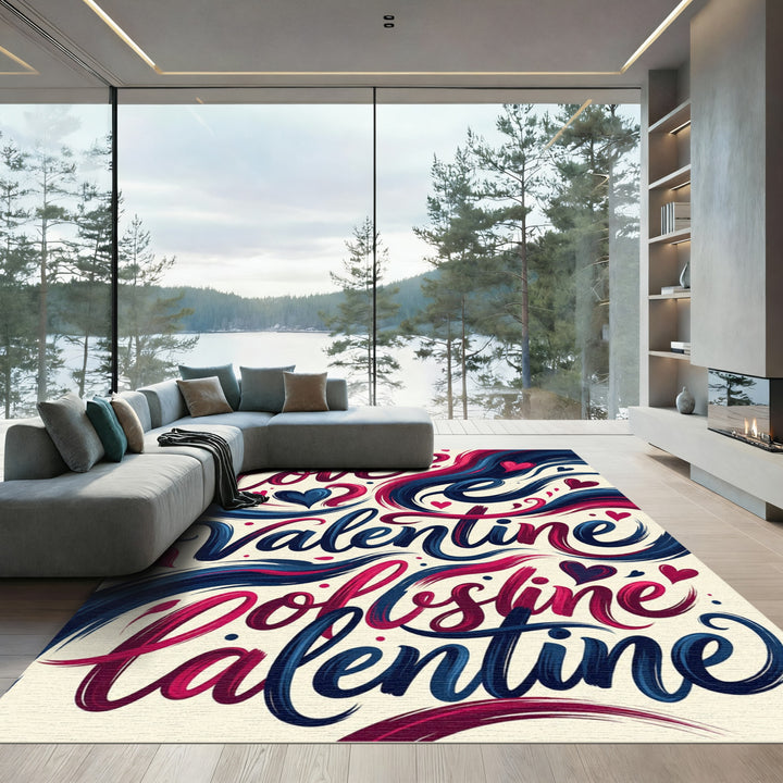 Love Valentine Hearts Calligraphy Rug