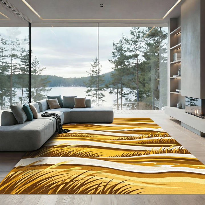 Golden Abstract Wheat Field Rug