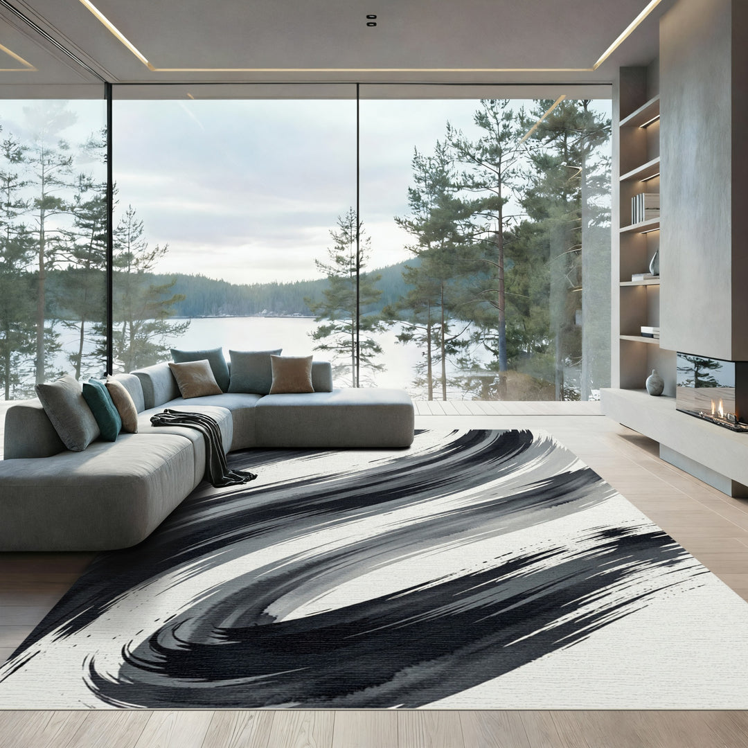 Monochromatic Abstract Brushstroke Rug