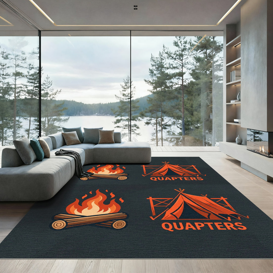 Vintage Orange Camping Tent Bonfire Rug