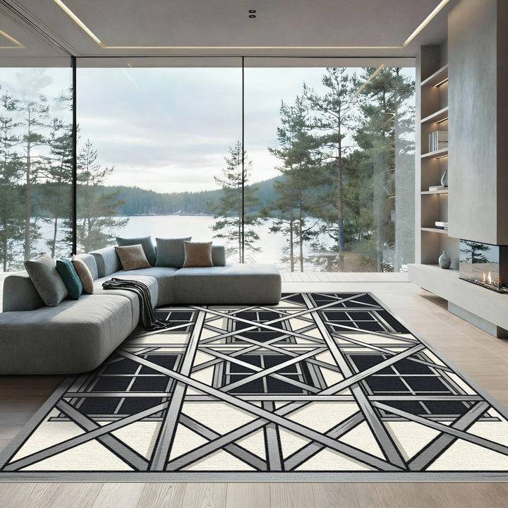 Gray Abstract Window Lattice Rug