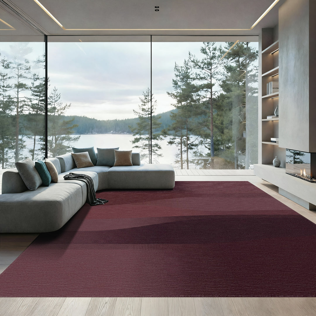 Deep Burgundy Abstract Layered Wave Rug