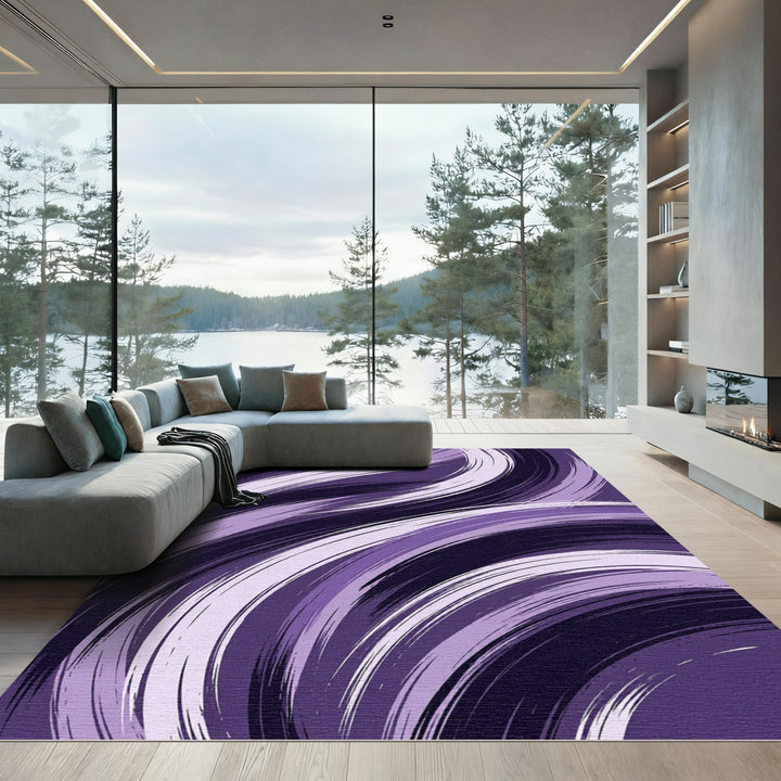 Abstract Purple Swirl Brushstroke Rug