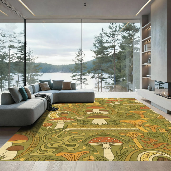 Forest Mushroom Medallion Swirl Rug