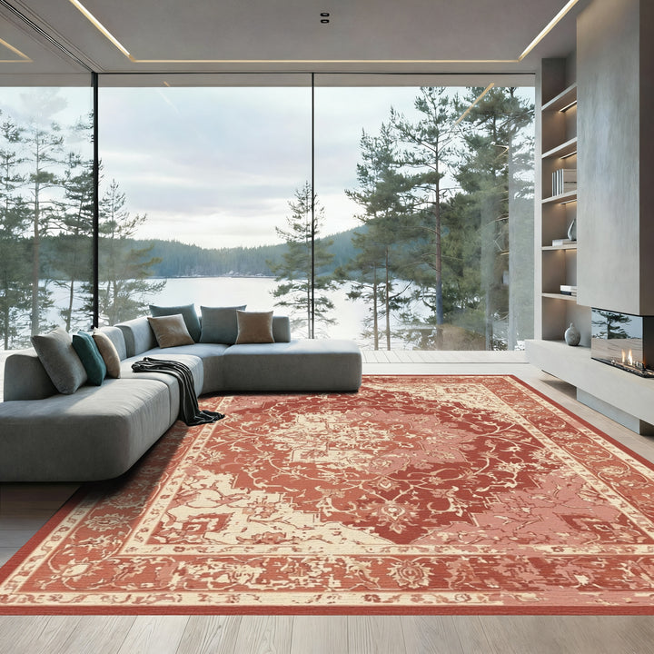 Terracotta Medallion Distressed Floral Rug