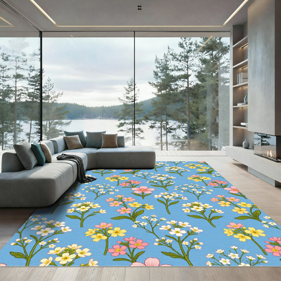 Pastel Pink Yellow Tiny Flower Cluster Rug