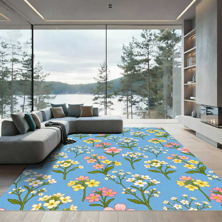 Pastel Pink Yellow Tiny Flower Cluster Rug