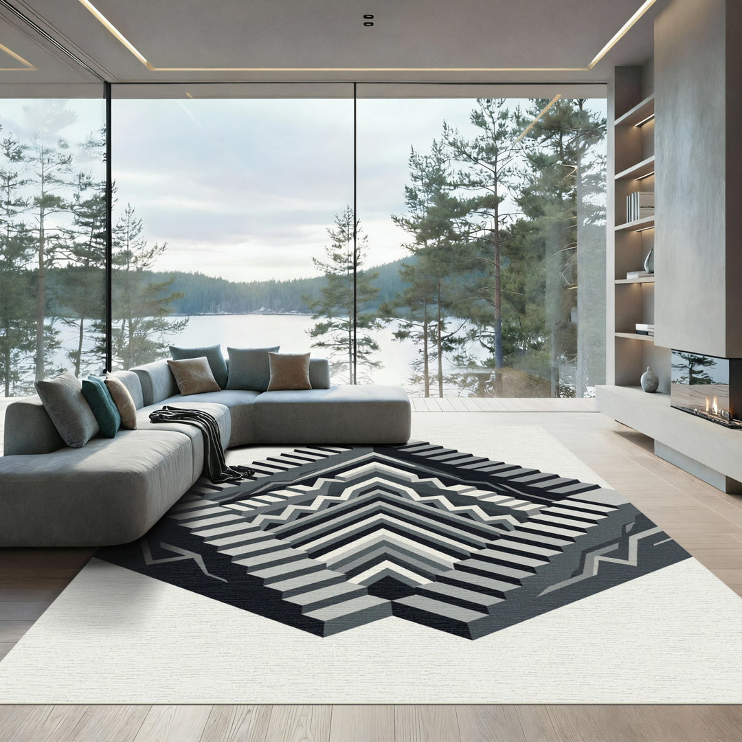 Monochromatic Optical Illusion Staircase Rug