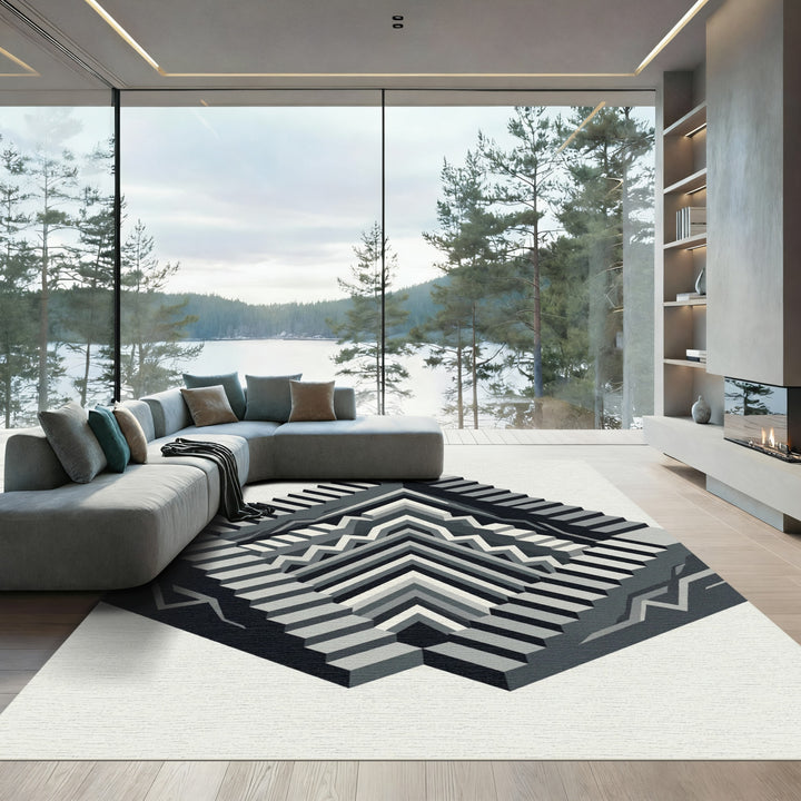 Monochromatic Optical Illusion Staircase Rug