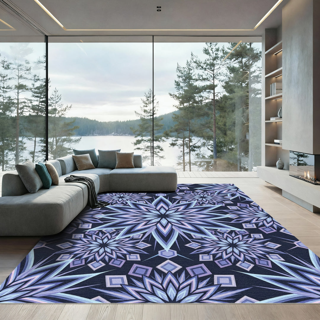 Geometric Violet Starburst Mandala Rug