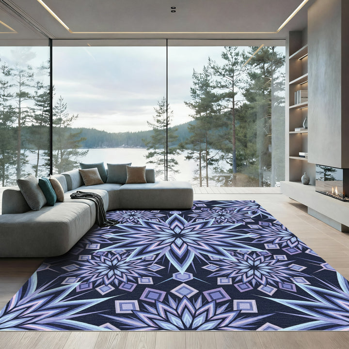 Geometric Violet Starburst Mandala Rug