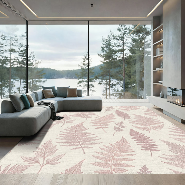 Pale Rose Fern Botanical Collage Rug