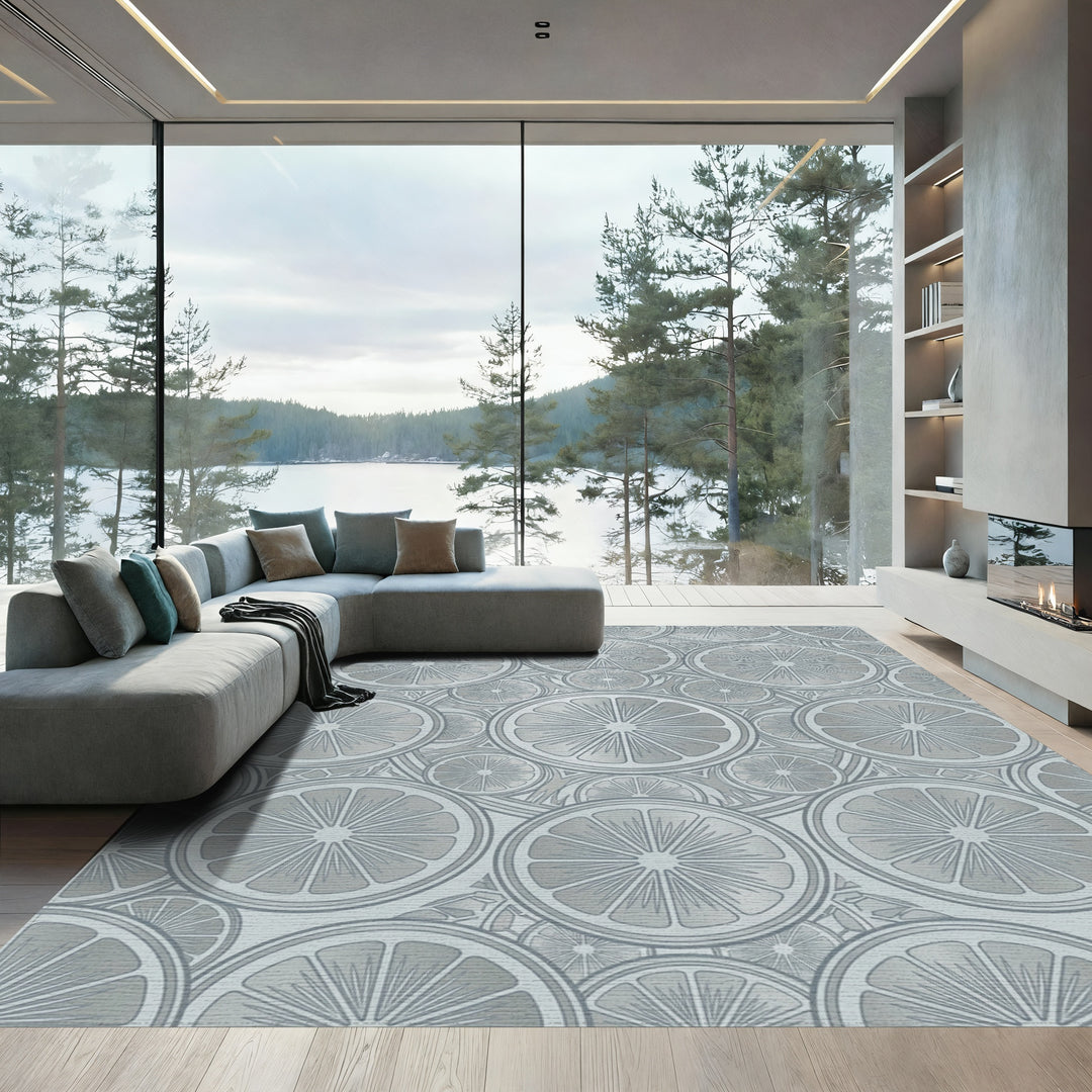 Silver Citrus Slice Mandala Repeat Rug
