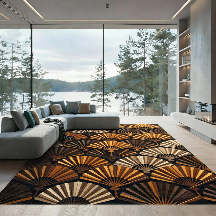 Brown Gold Fan Array Rug