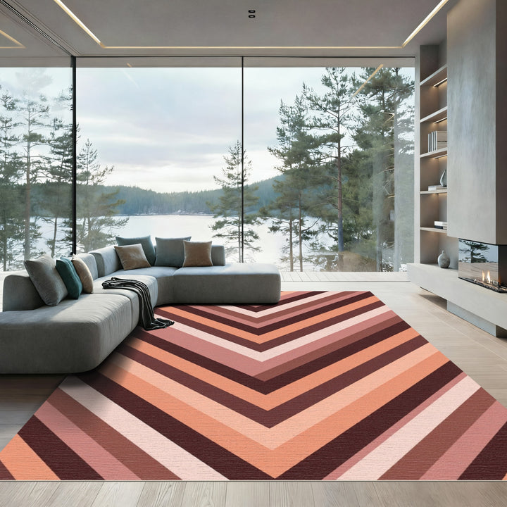 Earthy Chevron Stripe Geometric Rug