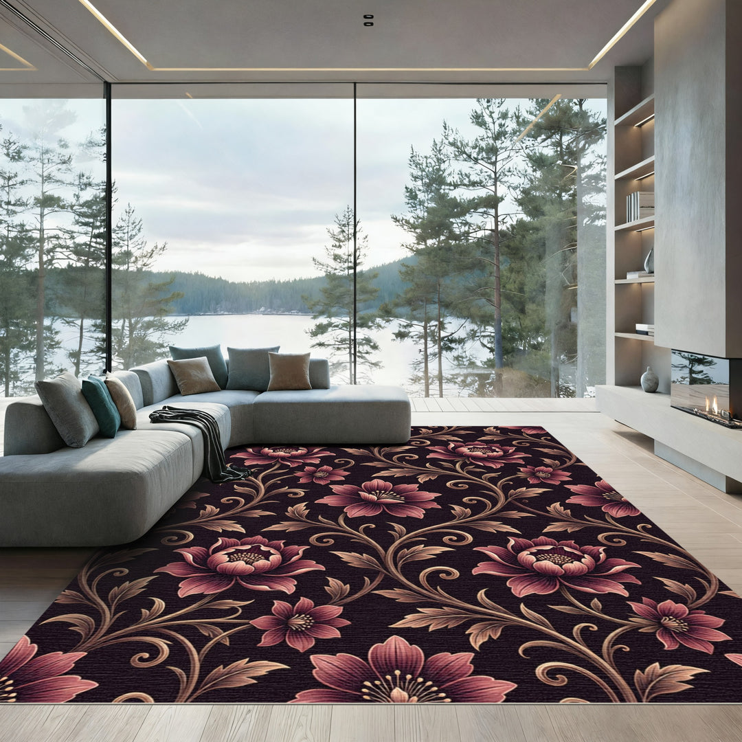 Victorian Crimson Peony Vine Rug