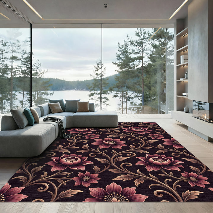Victorian Crimson Peony Vine Rug