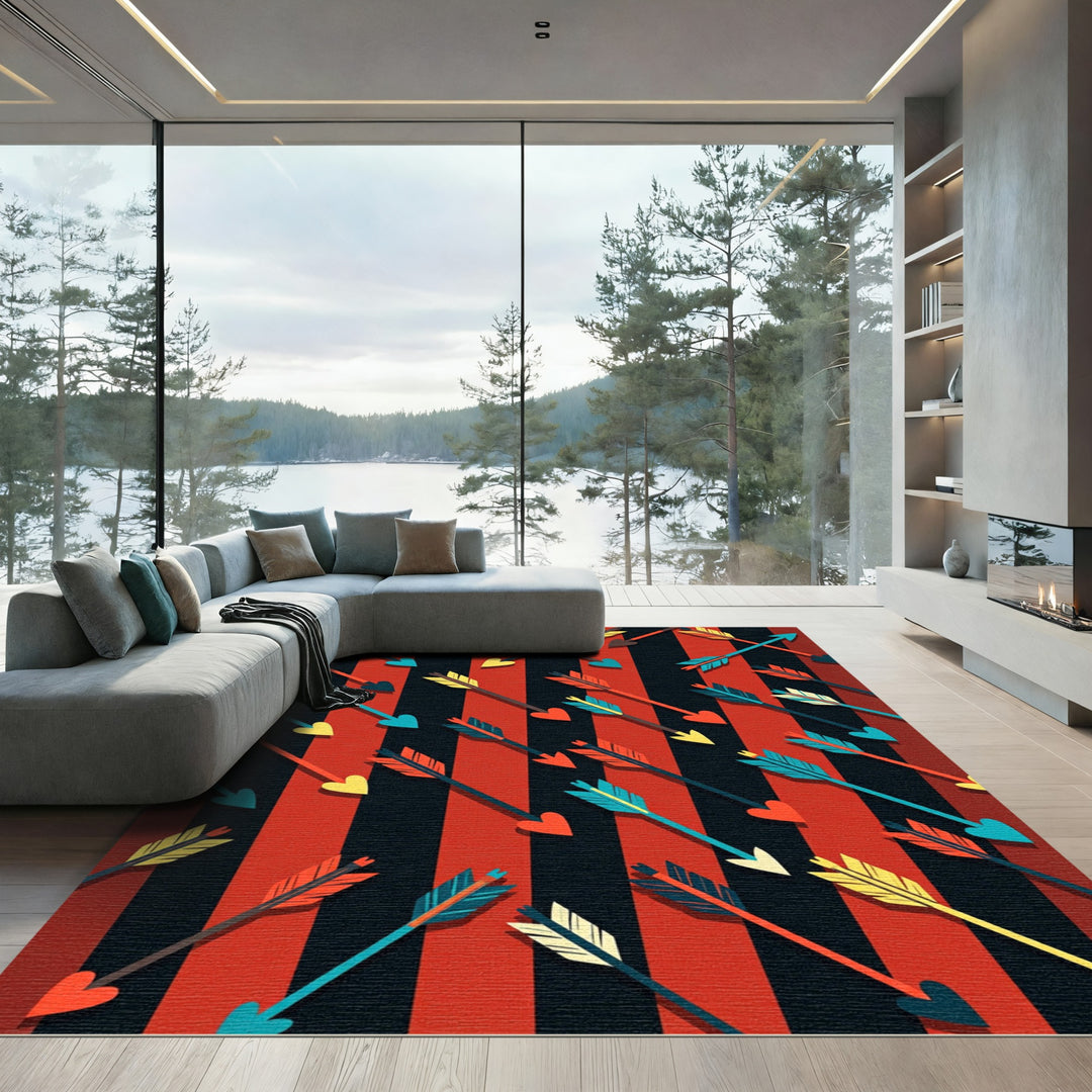 Valentine Arrows Red Black Stripes Rug