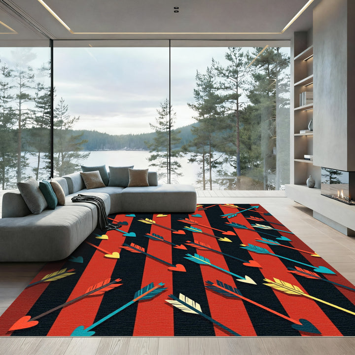 Valentine Arrows Red Black Stripes Rug