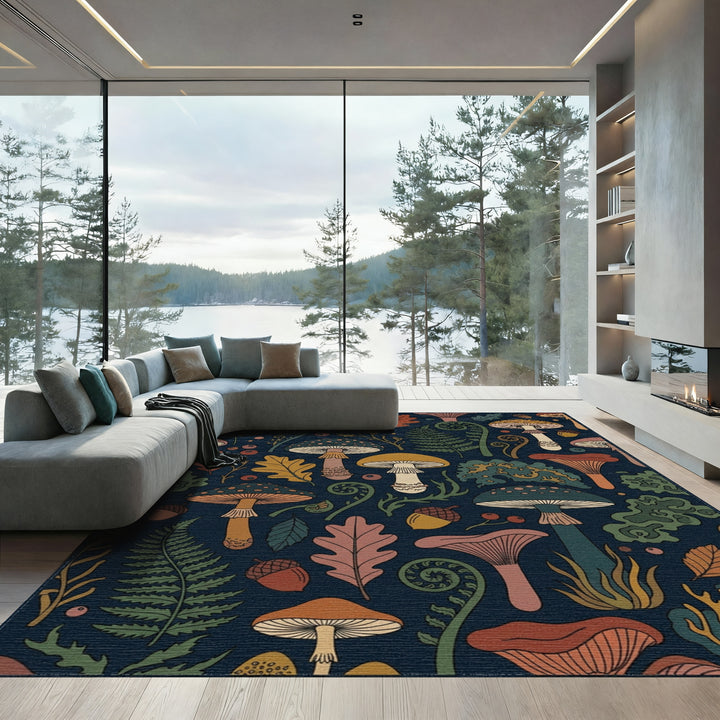 Earthy Mushroom Forest Fern Acorn Rug