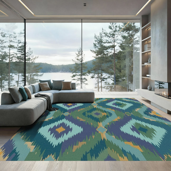 Teal Indigo Diamond Ikat Rug