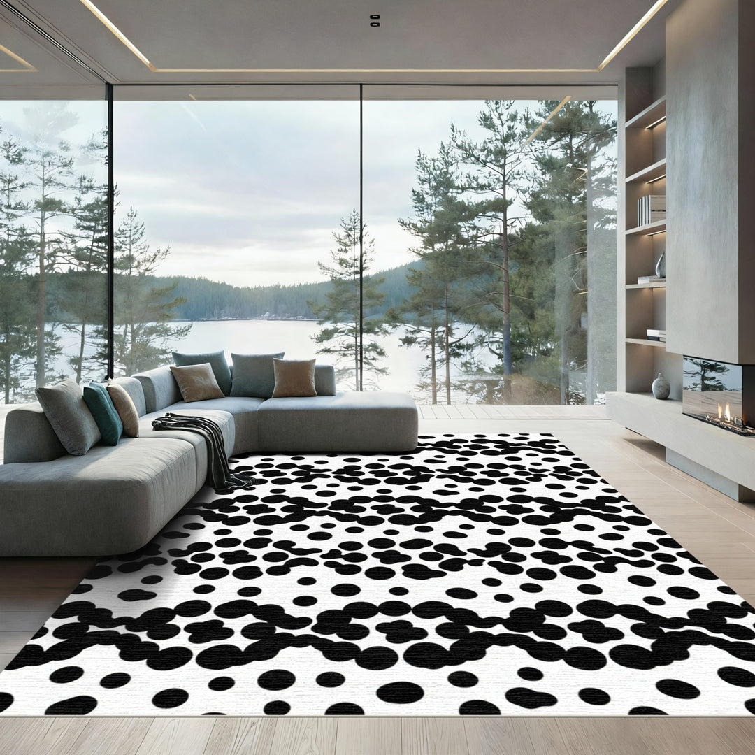 Abstract Black Dot Wave Rug