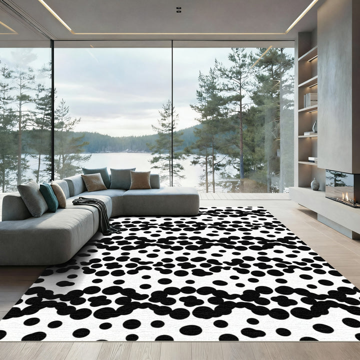 Abstract Black Dot Wave Rug