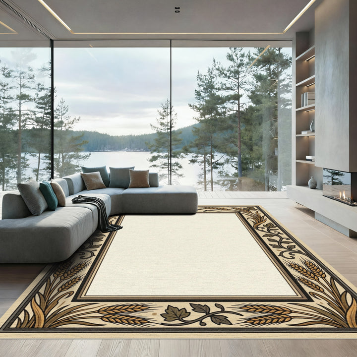 Ornate Wheat Border Illuminations Frame Rug