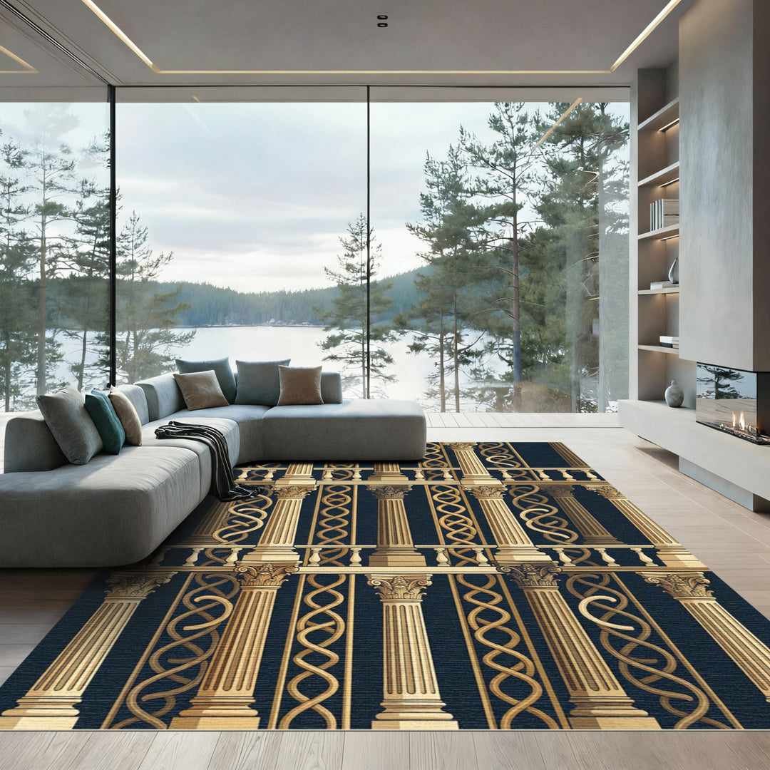 Golden Baroque Ionic Columns Rug