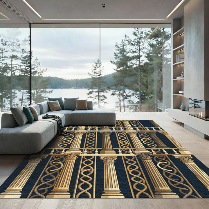 Golden Baroque Ionic Columns Rug