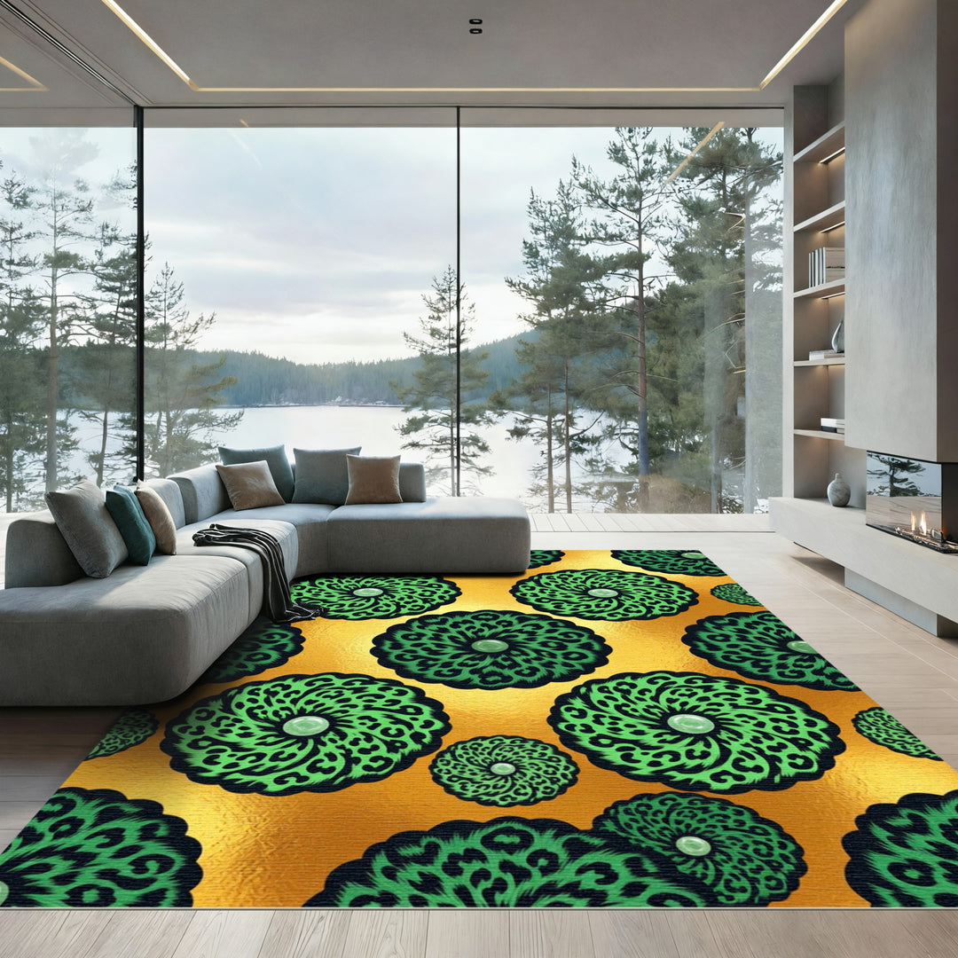 Vibrant Green Leopard Flower Medallion Rug